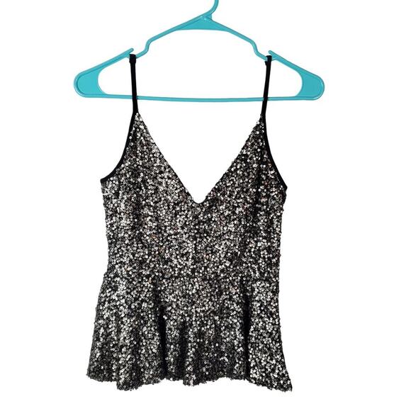 Foreign Exchange Silver Sequin Babydoll Top Size Small NWT Cocktail Glam Evening - Picture 1 of 10